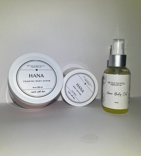 Hana combo (body scrub, body butter and body oil)